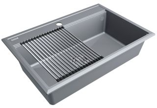 Комплект Paulmark: мойка Stepia 80 и ролл-мат Step PM117551-GRM+R375-BS серый металлик/брашированная нержавеющая сталь